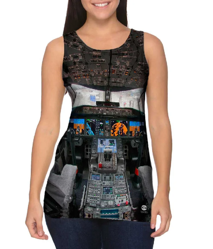 Scoop Neck Women's Linen Blend Tank Tops for SummerBoeing 787 8 N787Ba Cockpit Flight Deck Scoop Neck Women's Linen Blend Tank Tops for SummerBoeing 787 8 N787Ba Cockpit Flight Deck