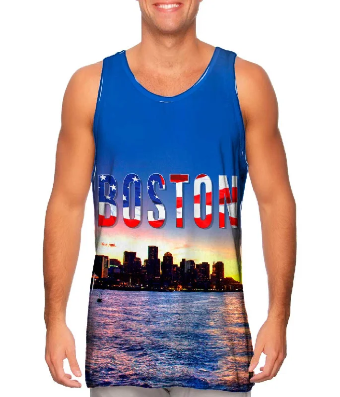 Women's Button - Down Tank Tops in Striped PatternsBoston Harbor Sunset