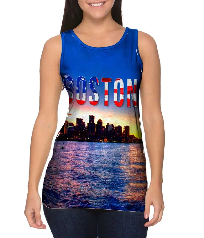 Mock Neck Women's Performance Tank Tops for CyclingBoston Harbor Sunset