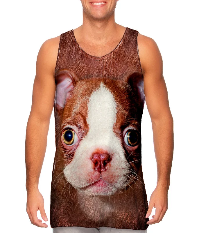 Plus Size Women's Puff - Sleeve Tank Tops in Pastel HuesBoston Terrier Face