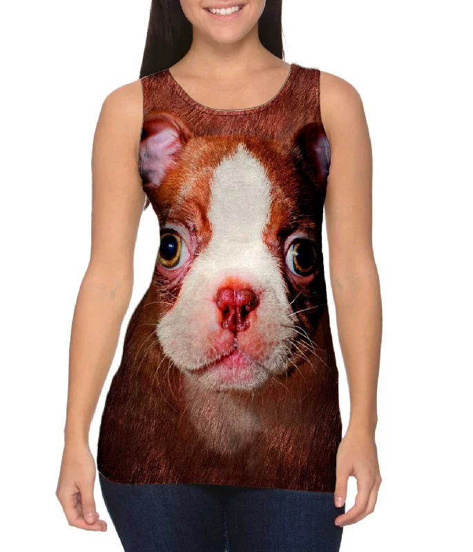 One - Shoulder Women's Rayon Blend Tank Tops for a Flowy LookBoston Terrier Face