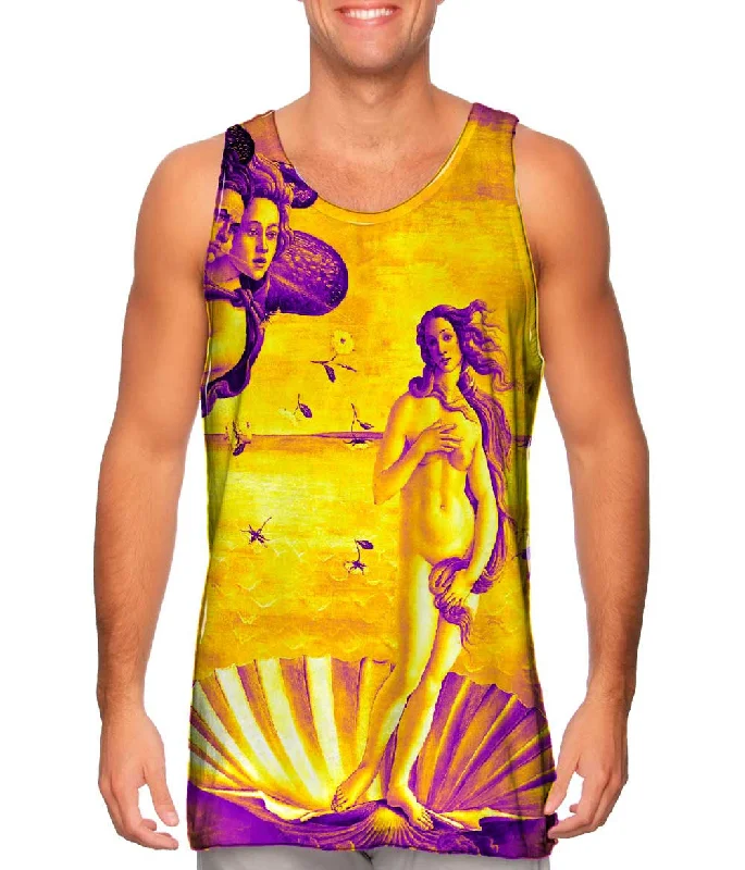 Plus Size Women's Ruffled Hem Tank Tops with Floral PrintsBotticelli Venus - "Pop Art Yellow Purple" (1486) Plus Size Women's Ruffled Hem Tank Tops with Floral PrintsBotticelli Venus - "Pop Art Yellow Purple" (1486)