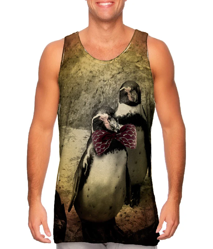 Women's Button - Down Tank Tops in Striped PatternsBow Tie Penguin