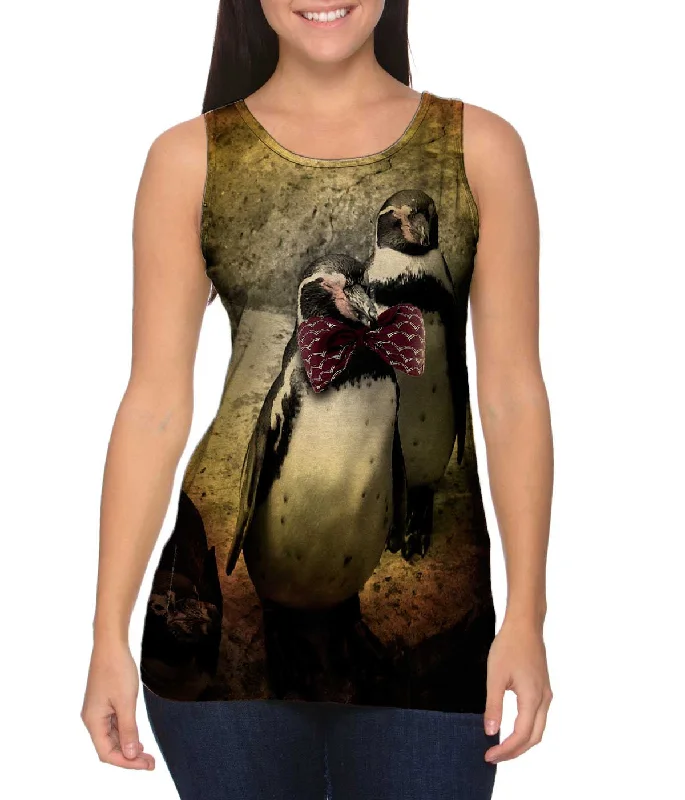 Mock Neck Women's Performance Tank Tops for CyclingBow Tie Penguin