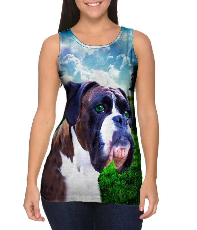 Plus Size Women's Ruffled Hem Tank Tops with Floral PrintsBoxer Enjoying Nature