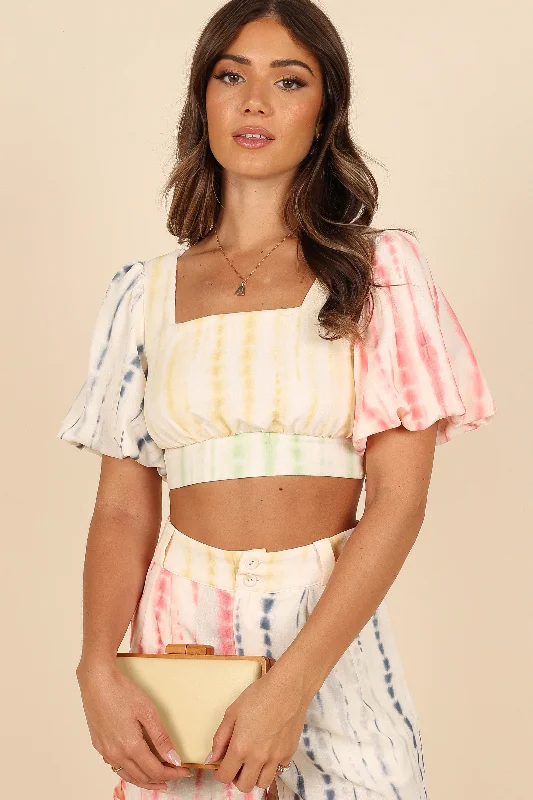 Sheer Mesh Women's Crop Top in White for a Sexy and Alluring Summer LookBradley Puff Sleeve Cropped Top - Multi Sheer Mesh Women's Crop Top in White for a Sexy and Alluring Summer LookBradley Puff Sleeve Cropped Top - Multi
