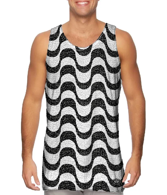 Plus Size Women's Ruffled Hem Tank Tops with Floral PrintsBrazil Tiles Copacabana Beach Plus Size Women's Ruffled Hem Tank Tops with Floral PrintsBrazil Tiles Copacabana Beach