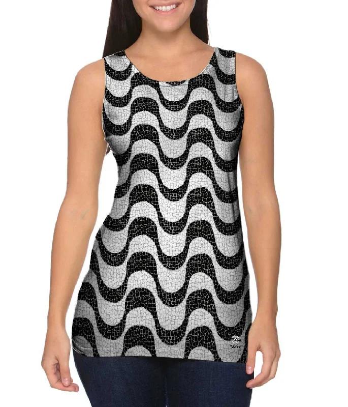 Scoop Neck Women's Linen Blend Tank Tops for SummerBrazil Tiles Copacabana Beach