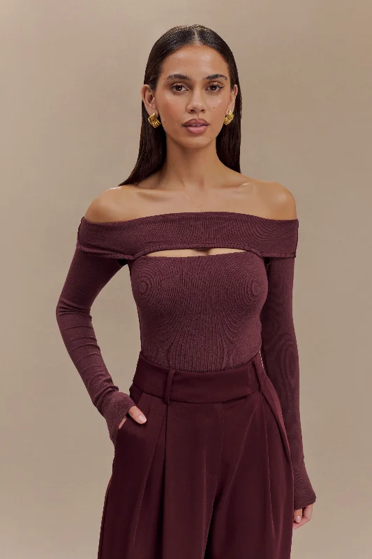 Ruffled Cuff Women Long Sleeve Top with a Feminine TouchBriah Cut Out Modal Long Sleeve Top - Mahogany