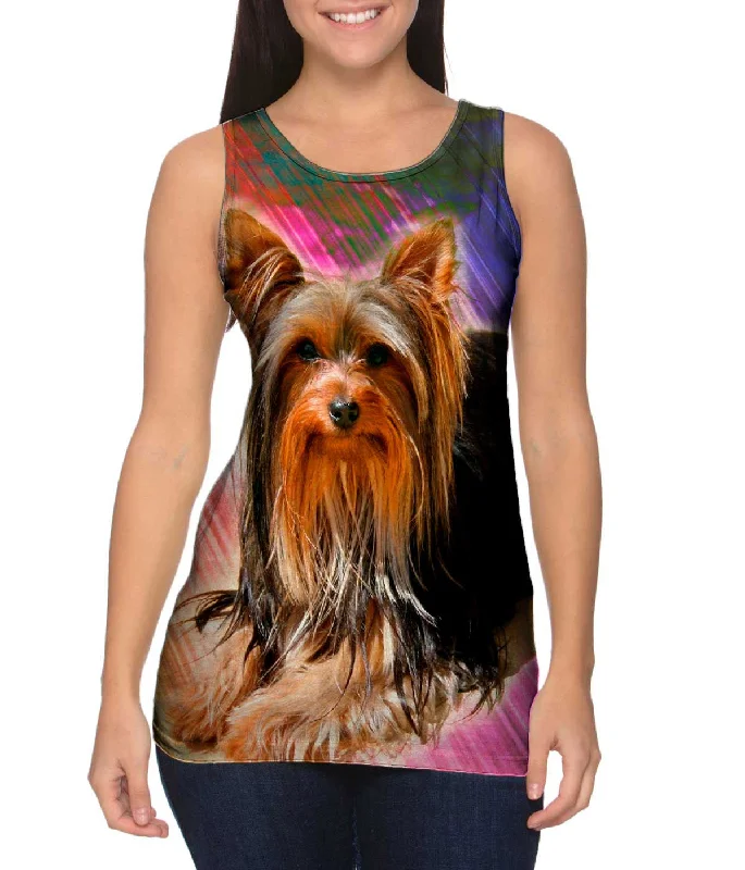 Plus Size Women's Embroidered Tank Tops in Boho StylesBrick Yorkie Puppy