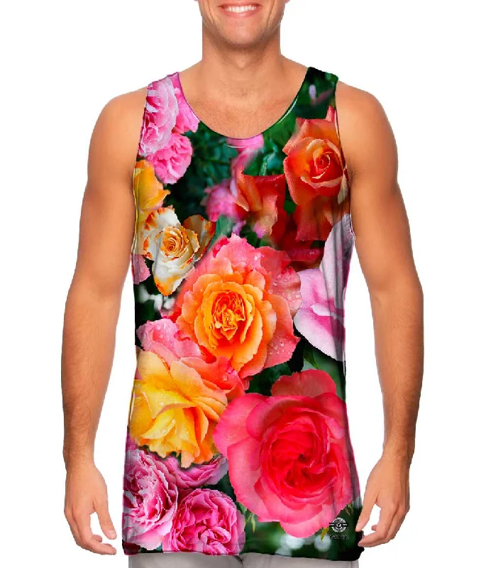 Plus Size Women's Ruffled Hem Tank Tops with Floral PrintsBright Day Rose Bouquet