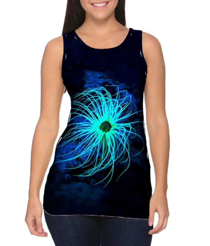 Scoop Neck Women's Linen Blend Tank Tops for SummerBright Pink Flower Butterfly