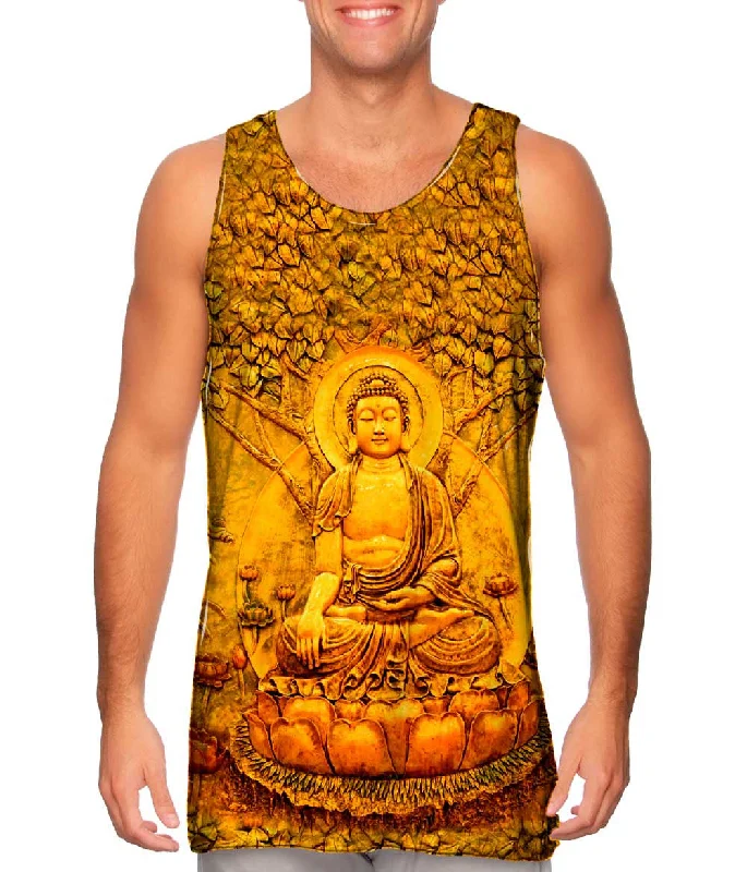 Mock Neck Women's Performance Tank Tops for Cycling"Buddha Under A Tree Statue"