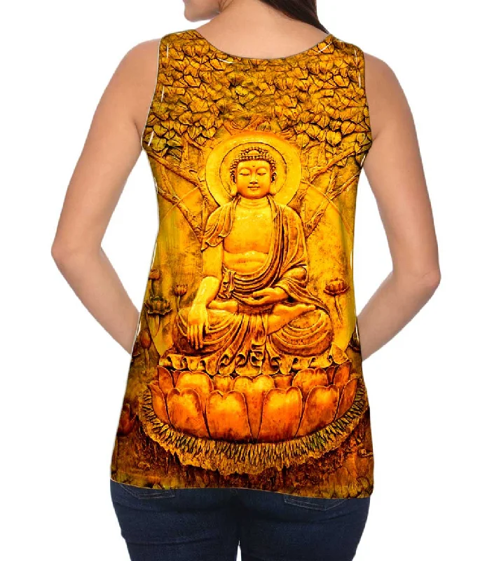 Plus Size Women's Embroidered Tank Tops in Boho Styles"Buddha Under A Tree Statue"