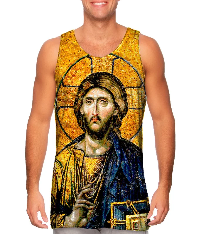 Women's Spaghetti Strap Tank Tops with Geometric Patterns"Christian Orthodox Jesus Gold Hagia Sophia" Women's Spaghetti Strap Tank Tops with Geometric Patterns"Christian Orthodox Jesus Gold Hagia Sophia"