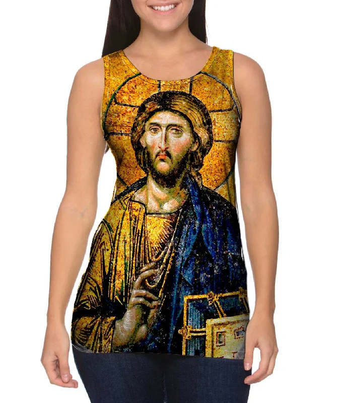 Square Neck Women's Organic Cotton Tank Tops in Earth Tones"Christian Orthodox Jesus Gold Hagia Sophia" Square Neck Women's Organic Cotton Tank Tops in Earth Tones"Christian Orthodox Jesus Gold Hagia Sophia"