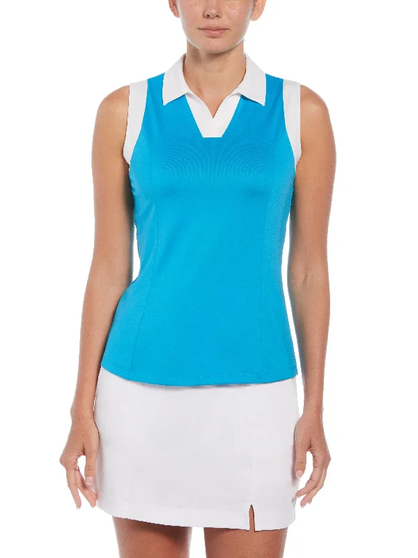 Retro - style polo shirt with a vintage logoWomens Color Block V-Placket Golf Polo