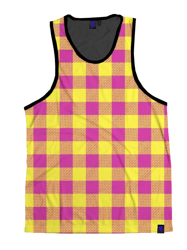 Plus Size Women's Embroidered Tank Tops in Boho StylesNeon Pink & Yellow Plaid Unisex Tank Top Plus Size Women's Embroidered Tank Tops in Boho StylesNeon Pink & Yellow Plaid Unisex Tank Top