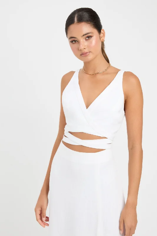 Sleeveless Women's Linen Crop Top in Natural for a Breathable and Casual Summer StyleDixon Wrap Top Sleeveless Women's Linen Crop Top in Natural for a Breathable and Casual Summer StyleDixon Wrap Top
