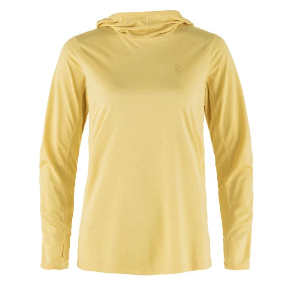 V - neck polo shirt in soft merino wool for winterFjallraven Womens Abisko Sun-Hoodie LS Hooded T-Shirt Mais Yellow V - neck polo shirt in soft merino wool for winterFjallraven Womens Abisko Sun-Hoodie LS Hooded T-Shirt Mais Yellow