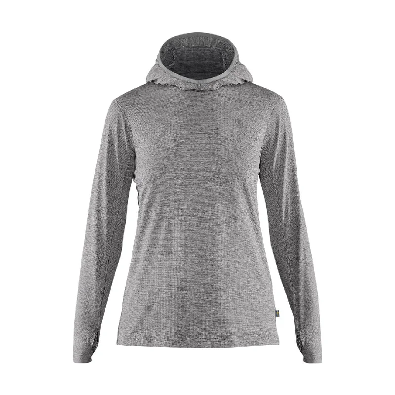 Polo shirt with a hidden pocket for small essentialsFjallraven Womens Abisko Sun-Hoodie LS Hooded T-Shirt Shark Grey Polo shirt with a hidden pocket for small essentialsFjallraven Womens Abisko Sun-Hoodie LS Hooded T-Shirt Shark Grey