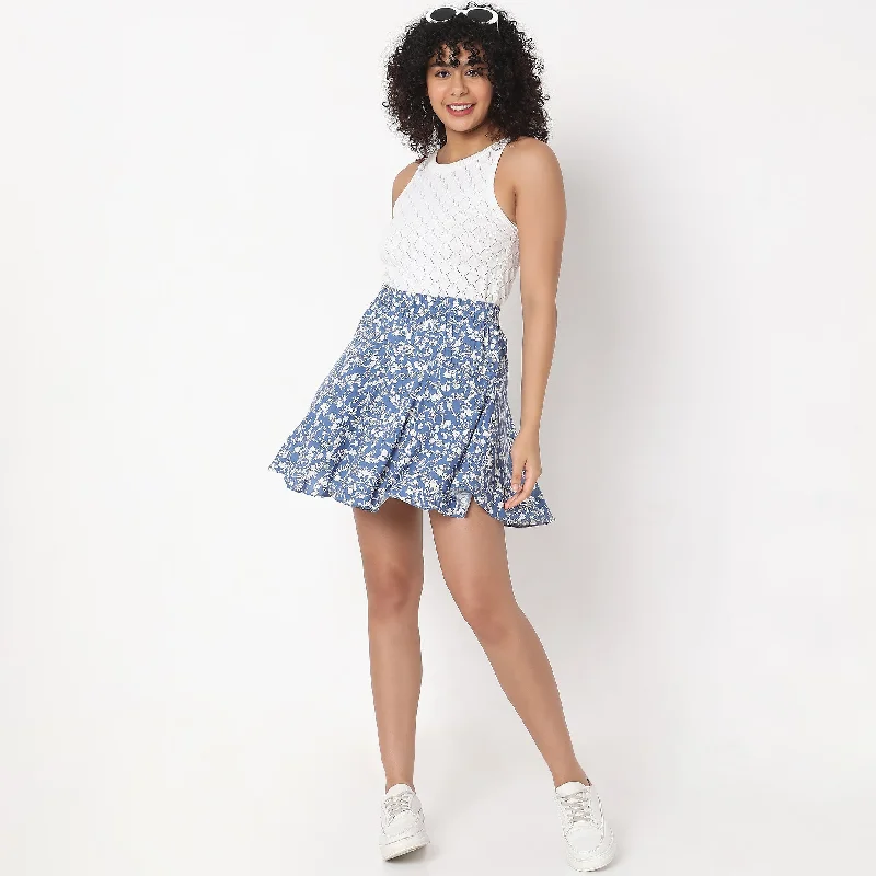 Belted Women Shorts to Enhance the WaistlineFlare Fit Floral Mid Rise Skirts