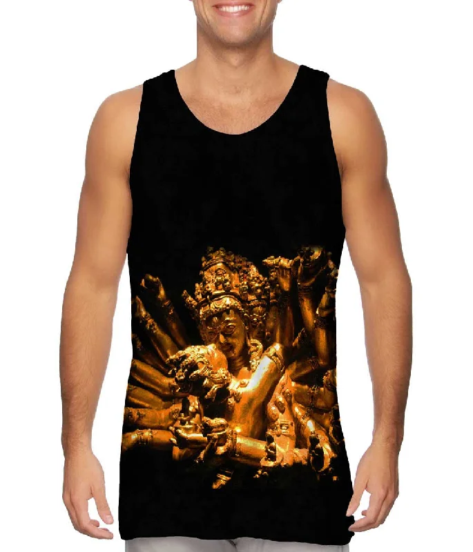 Plus Size Women's Glitter - Trimmed Tank Tops for Party Nights"Gold Love God Statue" Plus Size Women's Glitter - Trimmed Tank Tops for Party Nights"Gold Love God Statue"