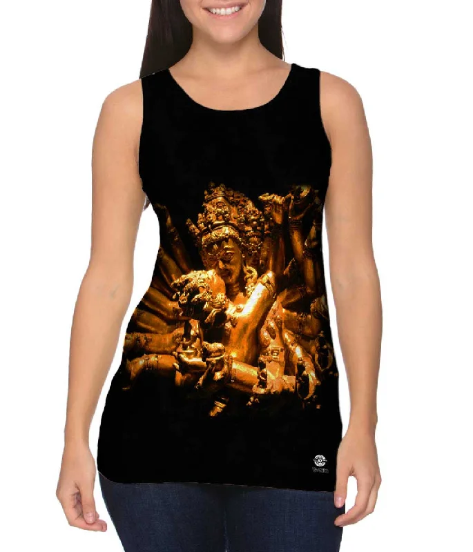 V - Neck Women's Moisture - Wicking Tank Tops for Running"Gold Love God Statue"