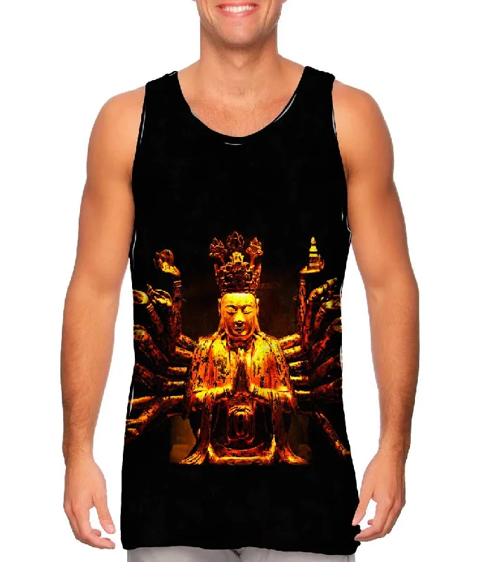 Women's Cropped Tank Tops with Vintage Band Logos"Golden Buddha Statue"