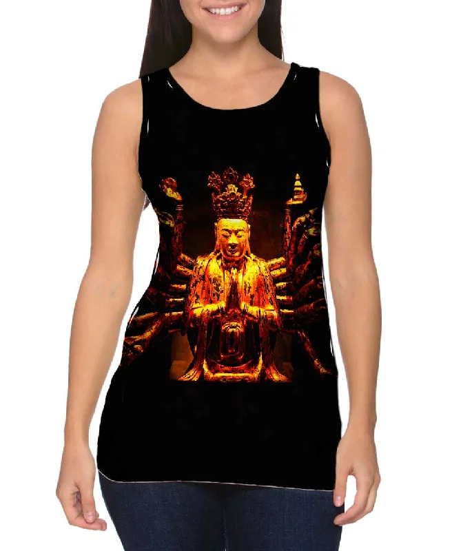 Women's Spaghetti Strap Tank Tops with Geometric Patterns"Golden Buddha Statue"