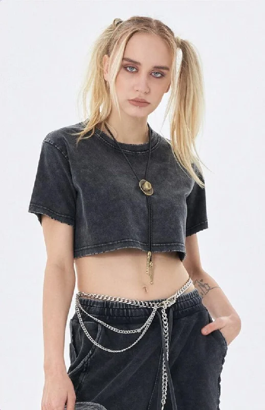 Sheer Mesh Women's Crop Top in White for a Sexy and Alluring Summer LookGrunge Washed Crop Top Sheer Mesh Women's Crop Top in White for a Sexy and Alluring Summer LookGrunge Washed Crop Top