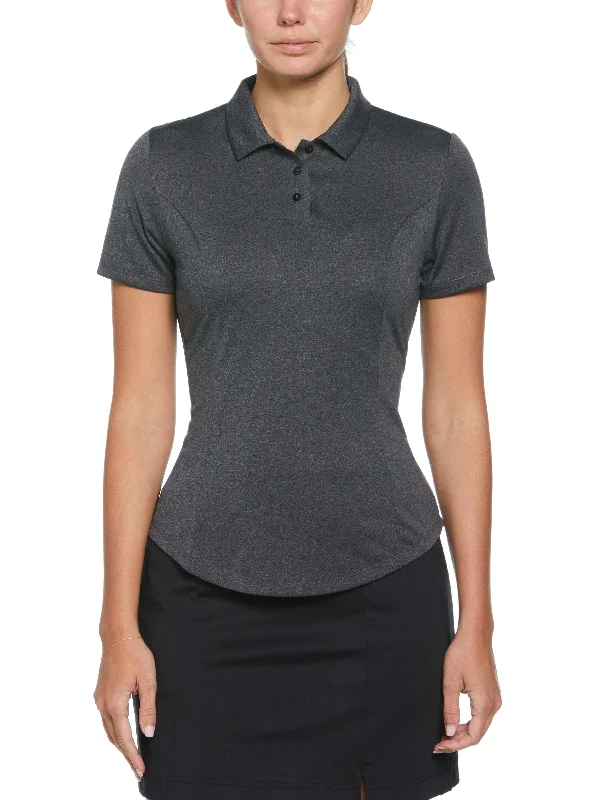 Sheer mesh panel polo shirt for a trendy twistWomens Heather Golf Polo