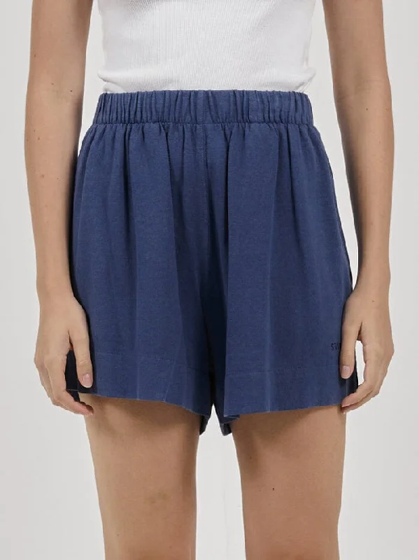 Elastic Waist Women Shorts for Easy Wear and ComfortHemp Lounge Short - Botanical Blue Elastic Waist Women Shorts for Easy Wear and ComfortHemp Lounge Short - Botanical Blue