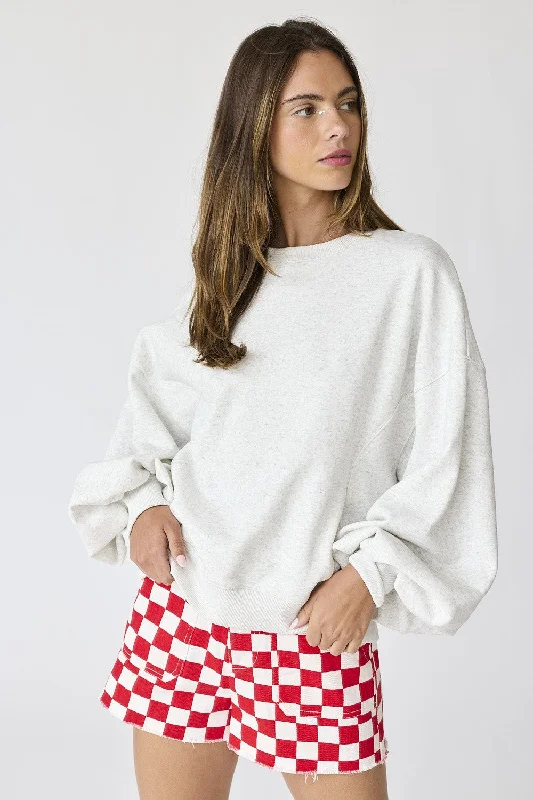 Wrap - Style Women Long Sleeve Top for a Versatile FitIvory Oversized Balloon Sleeve Sweatshirt