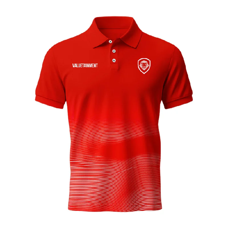 Solid color performance fabric polo shirt for sports activitiesLion Shield Red & White Gradient Pattern Short Solid Sleeve Polo (Classic Fit) Solid color performance fabric polo shirt for sports activitiesLion Shield Red & White Gradient Pattern Short Solid Sleeve Polo (Classic Fit)