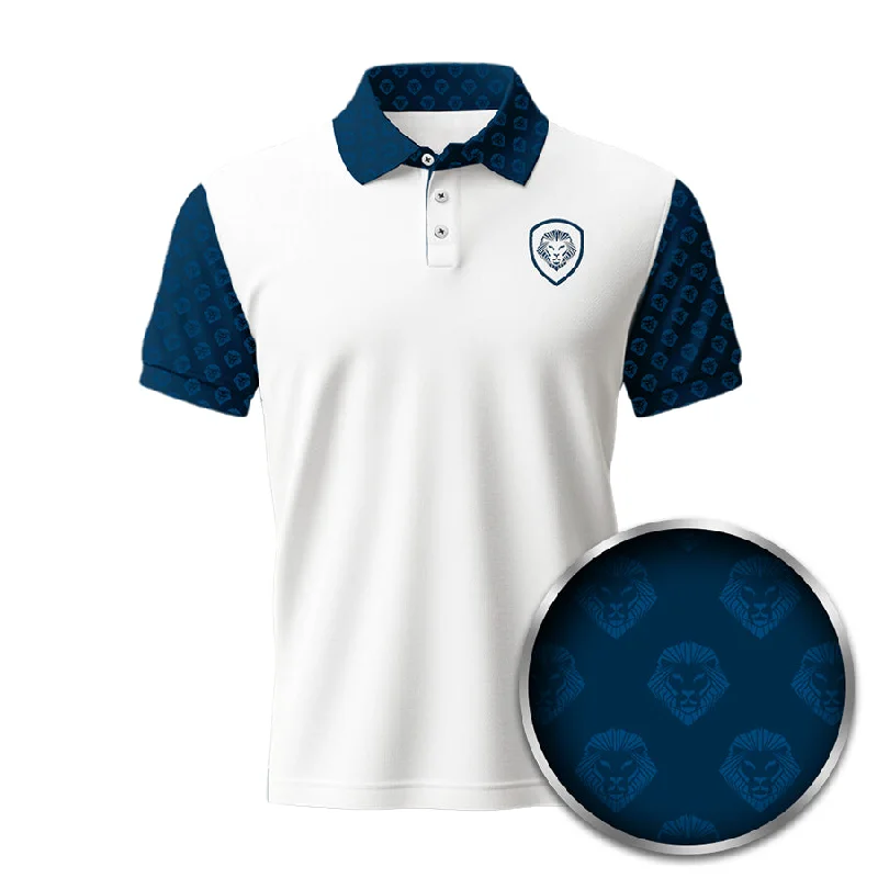 Plus - size polo shirt with side slits for added comfortLion Shield White & Blue Cut & Sewn Short Sleeve Polo (Classic Fit) Plus - size polo shirt with side slits for added comfortLion Shield White & Blue Cut & Sewn Short Sleeve Polo (Classic Fit)