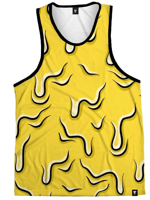 Plus Size Women's Side - Slit Tank Tops in Metallic ShadesNeon Drippy (Yellow) Tank