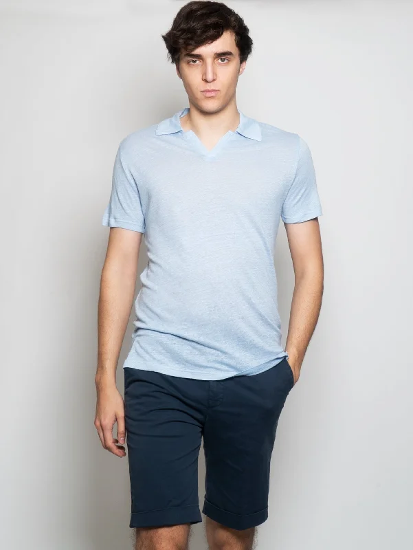 Button - down collar polo shirt in stretchy spandex blendPolo in Lino Celeste