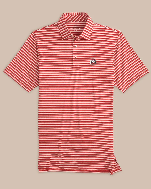 UV - protected polo shirt for outdoor enthusiastsOhio State Buckeyes Heathered Striped Polo Shirt UV - protected polo shirt for outdoor enthusiastsOhio State Buckeyes Heathered Striped Polo Shirt