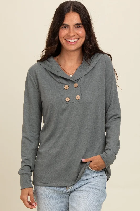 Striped Women Long Sleeve Top in a Timeless PatternOlive Hooded Long Sleeve Top