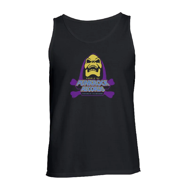 Crew Neck Women's Sustainable Tank Tops Made from Recycled MaterialsPOPR Records - "Skeletor Logo" (Black) (Tank Top) Crew Neck Women's Sustainable Tank Tops Made from Recycled MaterialsPOPR Records - "Skeletor Logo" (Black) (Tank Top)