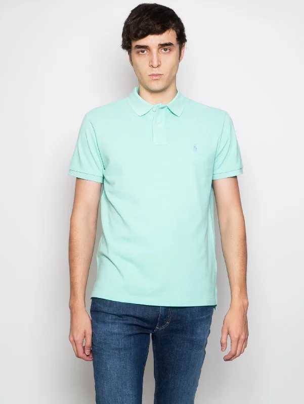 Lace - trimmed polo shirt for a romantic lookPolo in Mesh Slim Fit Verde Acqua
