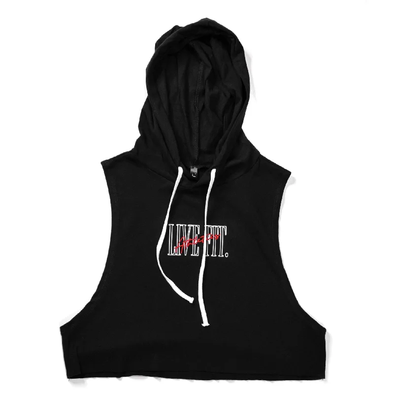 Halter Neck Women's Modal Blend Tank Tops for ComfortRetro Crop Hoodie - Black