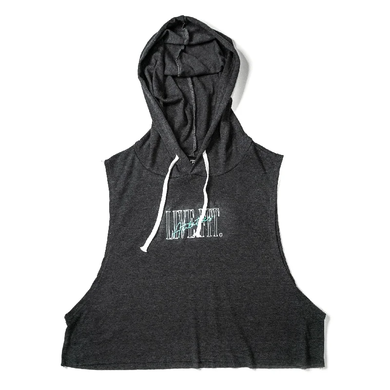 Women's Sleeveless Ribbed Tank Tops for a Trendy LookRetro Crop Hoodie - Charcoal