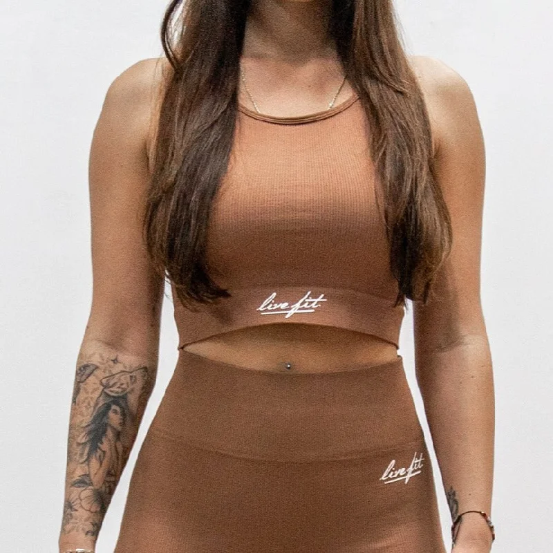 Plus Size Women's Ruffled Hem Tank Tops with Floral PrintsRibbed Bralette - Chestnut Plus Size Women's Ruffled Hem Tank Tops with Floral PrintsRibbed Bralette - Chestnut