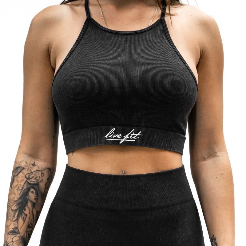Plunge Neck Women's Seamless Tank Tops for a Smooth FitRibbed Bralette - Black