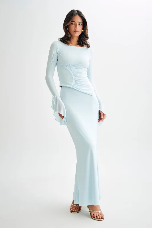 Lightweight Women Long Sleeve Top for Spring and AutumnStevie Bell Sleeve Slinky Top - Sky Blue