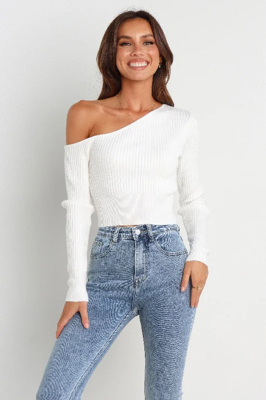 Off - Shoulder Women's Crop Top in Navy for a Chic and Trendy Beach EnsembleTina Top - White Off - Shoulder Women's Crop Top in Navy for a Chic and Trendy Beach EnsembleTina Top - White