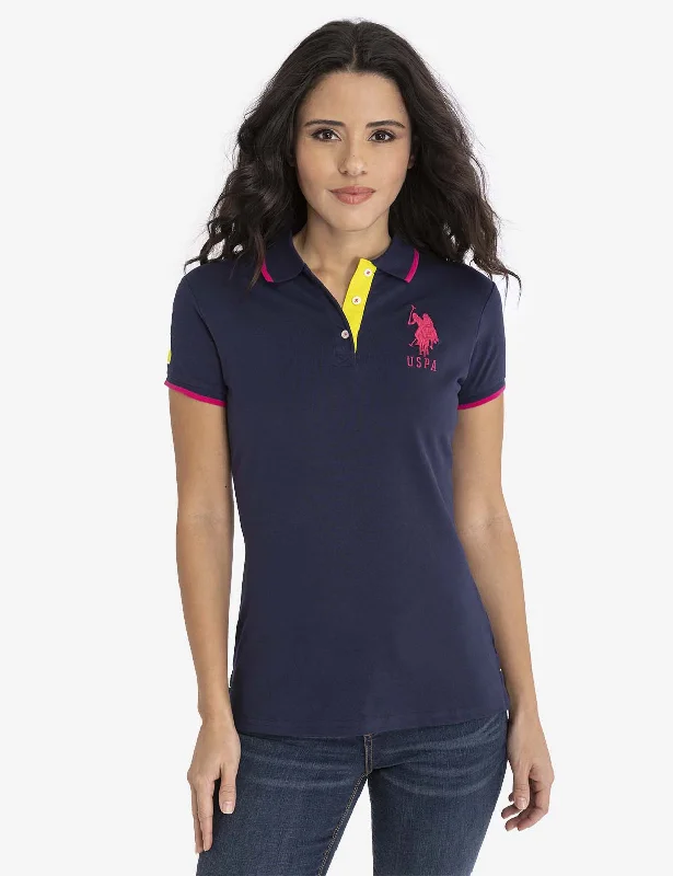 Metallic - trimmed polo shirt for a glamorous lookSOLID TRIPLE CROWN POLO SHIRT