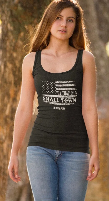 One - Shoulder Women's Rayon Blend Tank Tops for a Flowy LookTry That In A Small Town/ Flag One - Shoulder Women's Rayon Blend Tank Tops for a Flowy LookTry That In A Small Town/ Flag